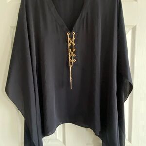 Michael Kors Elegant Navy Blue Women's Top with Gold Accent L/XL